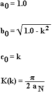 [Equation for the first iteration of a, b, c and K(k)]
