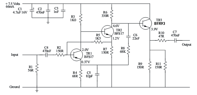 [Circuit diagram of HF Amplifier]