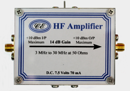 [Photograph of HF Amplifier showing connectors]