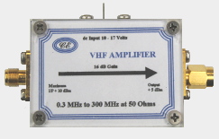 [Photograph of VHF Amplifier Box showing connectors]