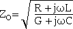 [Formula for impedance using R, L, G, C and jω]